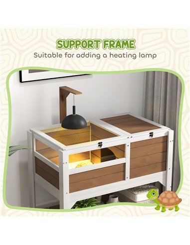 PawHut Wooden Tortoise House, with Shelter, Run, Shelf, Lamp Holder, Tray - Brown