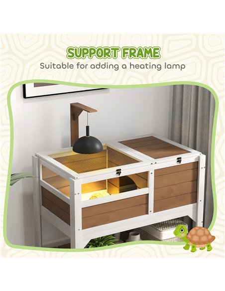 PawHut Wooden Tortoise House, with Shelter, Run, Shelf, Lamp Holder, Tray - Brown - pic 159229 | FastDaddyshop