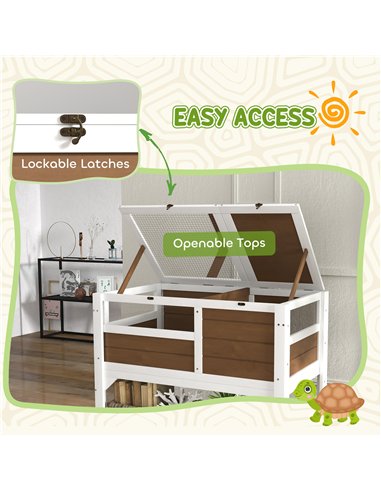 PawHut Wooden Tortoise House, with Shelter, Run, Shelf, Lamp Holder, Tray - Brown