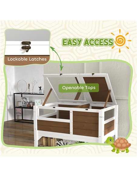 PawHut Wooden Tortoise House, with Shelter, Run, Shelf, Lamp Holder, Tray - Brown - pic 159230 | FastDaddyshop