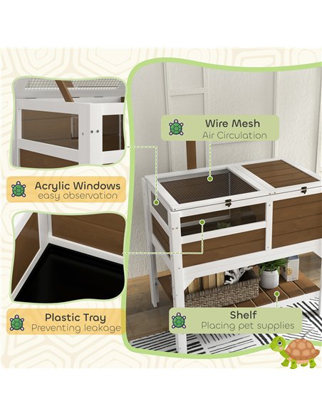 PawHut Wooden Tortoise House, with Shelter, Run, Shelf, Lamp Holder, Tray - Brown - pic 159231 | FastDaddyshop