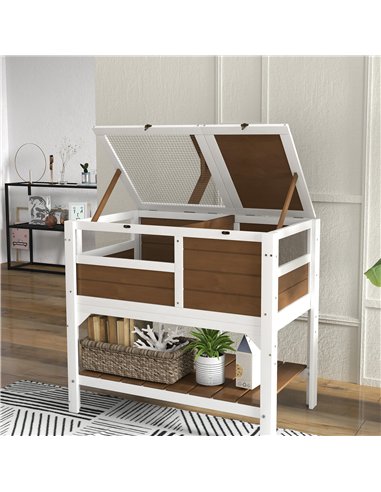PawHut Wooden Tortoise House, with Shelter, Run, Shelf, Lamp Holder, Tray - Brown