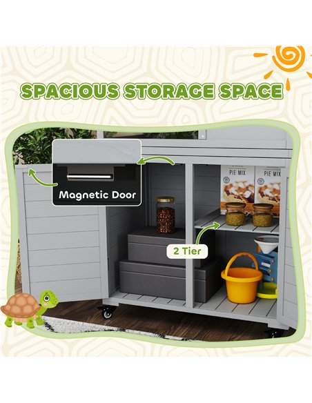 PawHut Wooden Tortoise House with Storage Cabinet, Openable Top, Lamp Holder, Transparent Observation Windows, Light Grey - pic 159237 | FastDaddyshop