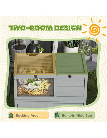 PawHut Wooden Tortoise House with Storage Cabinet, Openable Top, Lamp Holder, Transparent Observation Windows, Light Grey - pic 159238 | FastDaddyshop