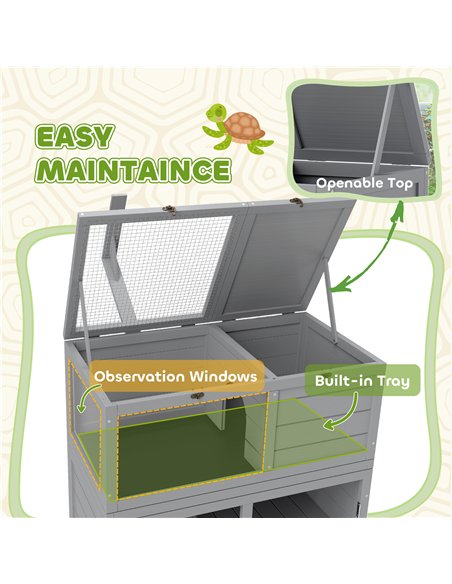 PawHut Wooden Tortoise House with Storage Cabinet, Openable Top, Lamp Holder, Transparent Observation Windows, Light Grey - pic 159239 | FastDaddyshop