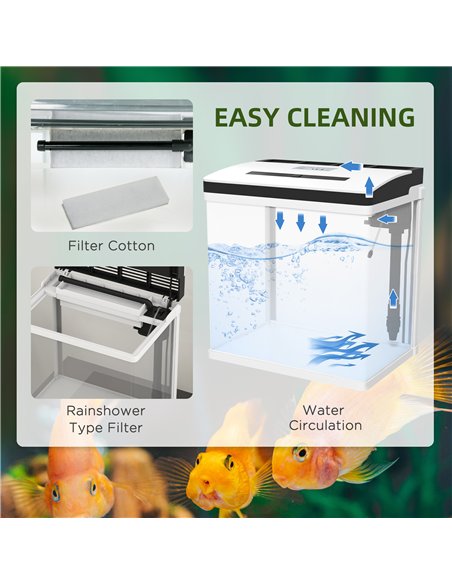 PawHut 28L Glass Aquarium Fish Tank with Filter, LED Lighting, for Betta, Guppy, Mini Parrot Fish, Shrimp, 38 x 26 x 39.5cm - pic 159248 | FastDaddyshop