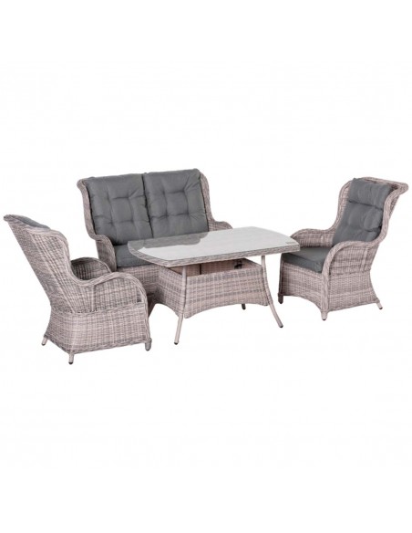 Outsunny Garden PE Rattan Dining Sofa Set with High Back Chairs, Coffee Table, Mixed Grey - pic 15925 | FastDaddyshop