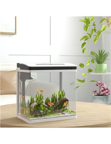 PawHut 13L Glass Aquarium Fish Tank with Filter, LED Lighting, for Betta, Guppy, Mini Parrot Fish, Shrimp, 29 x 20 x 30.5cm