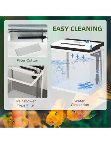 PawHut 13L Glass Aquarium Fish Tank with Filter, LED Lighting, for Betta, Guppy, Mini Parrot Fish, Shrimp, 29 x 20 x 30.5cm