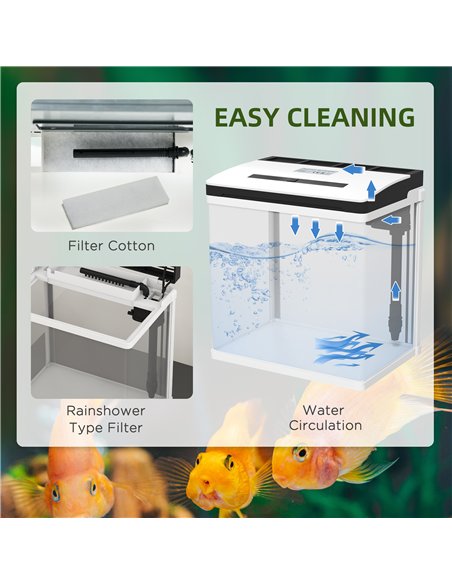 PawHut 13L Glass Aquarium Fish Tank with Filter, LED Lighting, for Betta, Guppy, Mini Parrot Fish, Shrimp, 29 x 20 x 30.5cm - pic 159257 | FastDaddyshop