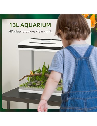 PawHut 13L Glass Aquarium Fish Tank with Filter, LED Lighting, for Betta, Guppy, Mini Parrot Fish, Shrimp, 29 x 20 x 30.5cm