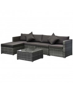 Outsunny 6 Pieces All-weather Rattan Corner Sofa Set with Coffee Table & Cushions, Mixed Grey