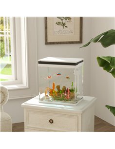 PawHut 14L Glass Fish Tank with Filter System, LED Lights, Water Pump, White 2