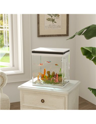 PawHut 14L Glass Fish Tank with Filter System, LED Lights, Water Pump, White