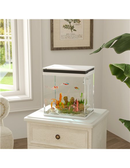PawHut 14L Glass Fish Tank with Filter System, LED Lights, Water Pump, White - pic 159262 | FastDaddyshop