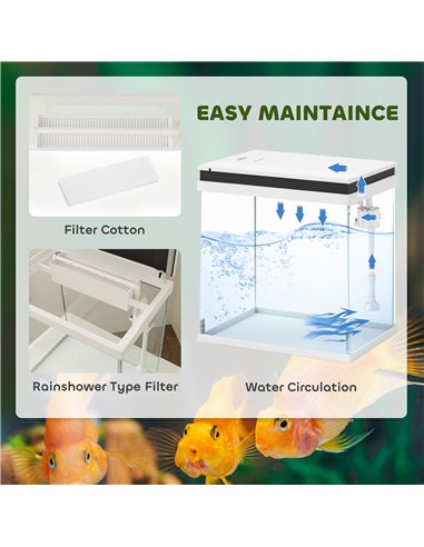 PawHut 14L Glass Fish Tank with Filter System, LED Lights, Water Pump, White