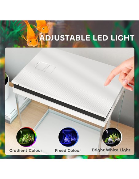 PawHut 14L Glass Fish Tank with Filter System, LED Lights, Water Pump, White - pic 159266 | FastDaddyshop