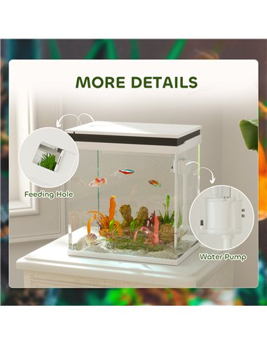 PawHut 14L Glass Fish Tank with Filter System, LED Lights, Water Pump, White