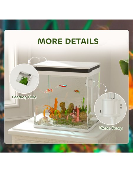 PawHut 14L Glass Fish Tank with Filter System, LED Lights, Water Pump, White - pic 159267 | FastDaddyshop