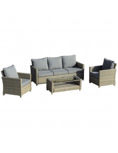 Outsunny 5-Seater Outdoor PE Rattan Sofa Set with Padded Cushion & 2-Tier Tea Table, Brown