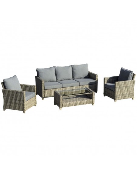 Outsunny 5-Seater Outdoor PE Rattan Sofa Set with Padded Cushion & 2-Tier Tea Table, Brown - pic 15927 | FastDaddyshop