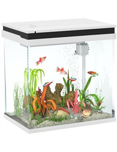 PawHut 26L Glass Fish Tank with Filter System, LED Lights, Water Pump, White