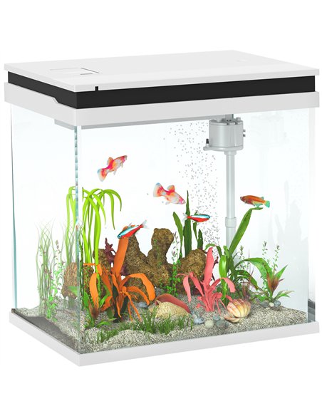 PawHut 26L Glass Fish Tank with Filter System, LED Lights, Water Pump, White - pic 159270 | FastDaddyshop
