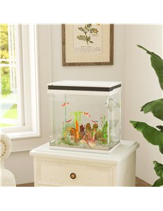 PawHut 26L Glass Fish Tank with Filter System, LED Lights, Water Pump, White 2