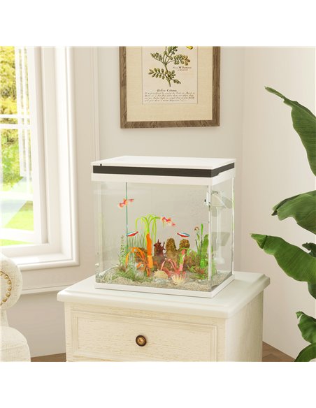 PawHut 26L Glass Fish Tank with Filter System, LED Lights, Water Pump, White - pic 159271 | FastDaddyshop