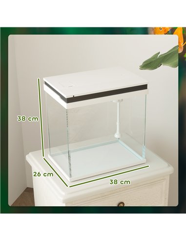 PawHut 26L Glass Fish Tank with Filter System, LED Lights, Water Pump, White