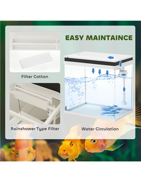 PawHut 26L Glass Fish Tank with Filter System, LED Lights, Water Pump, White - pic 159273 | FastDaddyshop