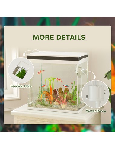 PawHut 26L Glass Fish Tank with Filter System, LED Lights, Water Pump, White