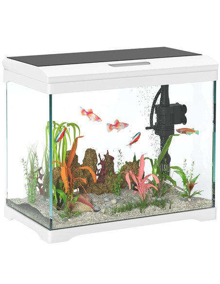 PawHut 27L Glass Fish Tank with Filter System, LED Light, Water Pump, for Betta, Goldfish, Shrimps, White - pic 159279 | FastDaddyshop