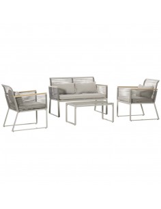 Outsunny 4 Pieces Outdoor Wicker Sofa Set with Cushions, Pillows & Tempered Glass Table, Grey