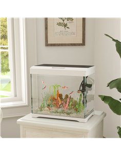 PawHut 27L Glass Fish Tank with Filter System, LED Light, Water Pump, for Betta, Goldfish, Shrimps, White 2