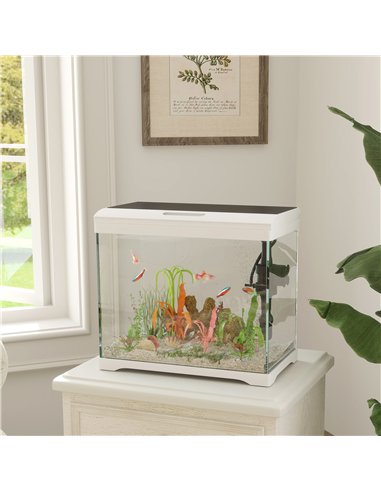 PawHut 27L Glass Fish Tank with Filter System, LED Light, Water Pump, for Betta, Goldfish, Shrimps, White