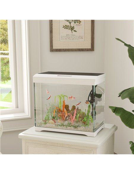 PawHut 27L Glass Fish Tank with Filter System, LED Light, Water Pump, for Betta, Goldfish, Shrimps, White - pic 159280 | FastDaddyshop