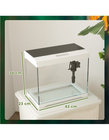 PawHut 27L Glass Fish Tank with Filter System, LED Light, Water Pump, for Betta, Goldfish, Shrimps, White