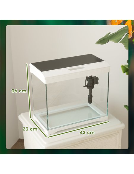 PawHut 27L Glass Fish Tank with Filter System, LED Light, Water Pump, for Betta, Goldfish, Shrimps, White - pic 159281 | FastDaddyshop