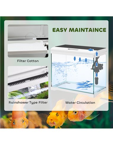 PawHut 27L Glass Fish Tank with Filter System, LED Light, Water Pump, for Betta, Goldfish, Shrimps, White