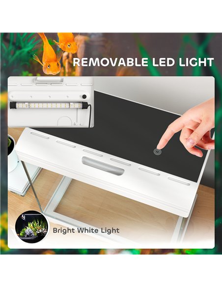 PawHut 27L Glass Fish Tank with Filter System, LED Light, Water Pump, for Betta, Goldfish, Shrimps, White - pic 159284 | FastDaddyshop