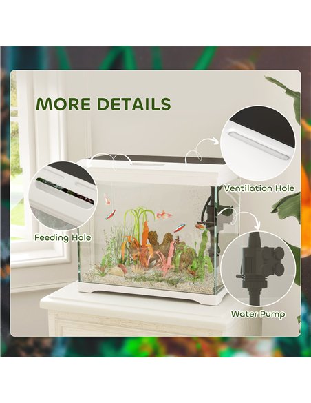 PawHut 27L Glass Fish Tank with Filter System, LED Light, Water Pump, for Betta, Goldfish, Shrimps, White - pic 159285 | FastDaddyshop