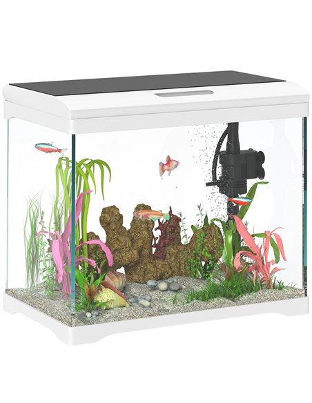 PawHut 17L Glass Fish Tank with Filter System, LED Light, Water Pump, for Betta, Goldfish, Shrimps, White - pic 159288 | FastDaddyshop