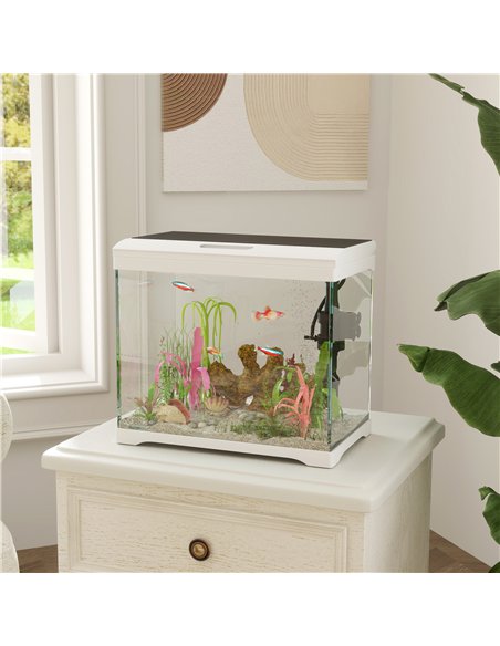 PawHut 17L Glass Fish Tank with Filter System, LED Light, Water Pump, for Betta, Goldfish, Shrimps, White - pic 159289 | FastDaddyshop
