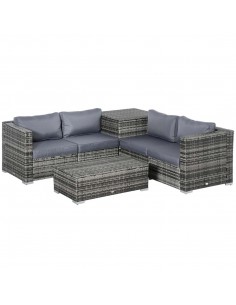 Outsunny 6PC Rattan Corner Sofa Set with Coffee Table, Cushion, Grey