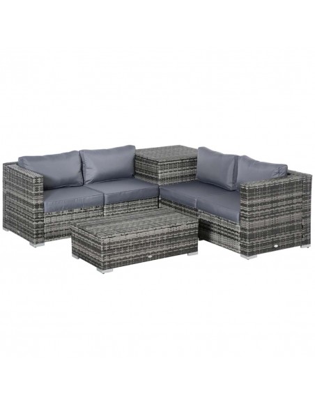 Outsunny 6PC Rattan Corner Sofa Set with Coffee Table, Cushion, Grey - pic 15929 | FastDaddyshop