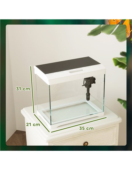 PawHut 17L Glass Fish Tank with Filter System, LED Light, Water Pump, for Betta, Goldfish, Shrimps, White - pic 159290 | FastDaddyshop
