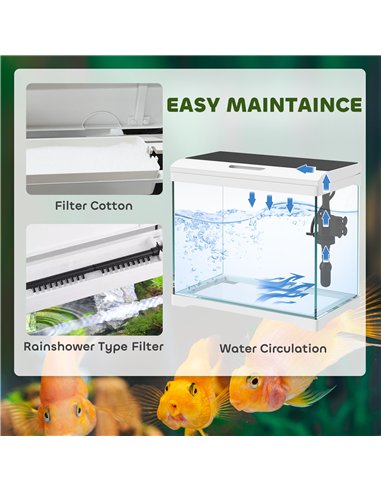 PawHut 17L Glass Fish Tank with Filter System, LED Light, Water Pump, for Betta, Goldfish, Shrimps, White