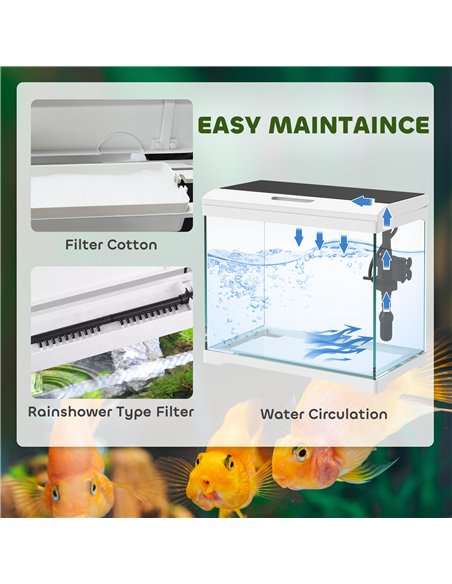 PawHut 17L Glass Fish Tank with Filter System, LED Light, Water Pump, for Betta, Goldfish, Shrimps, White - pic 159291 | FastDaddyshop
