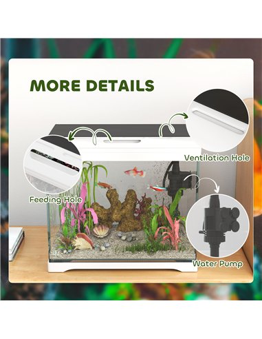 PawHut 17L Glass Fish Tank with Filter System, LED Light, Water Pump, for Betta, Goldfish, Shrimps, White